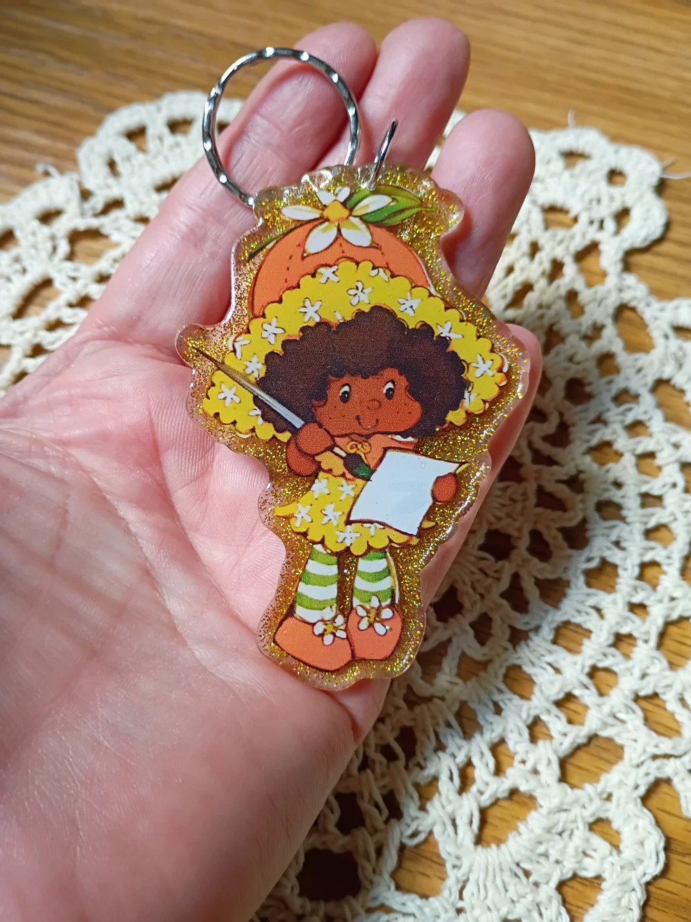 Yellow Glitter Strawberry Character Keychain - Cute Girl Accessory